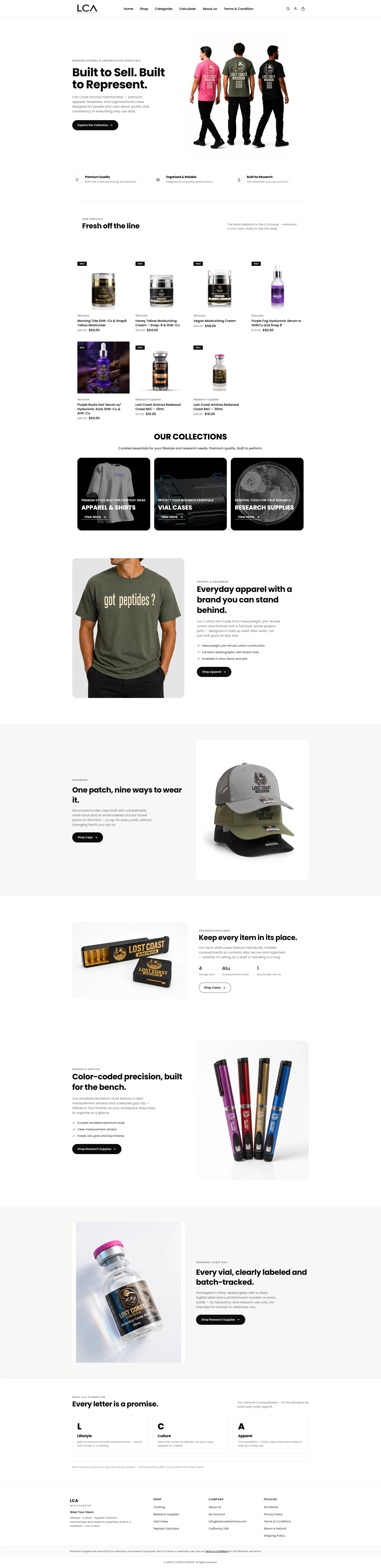 LCA Merchandise website, full page