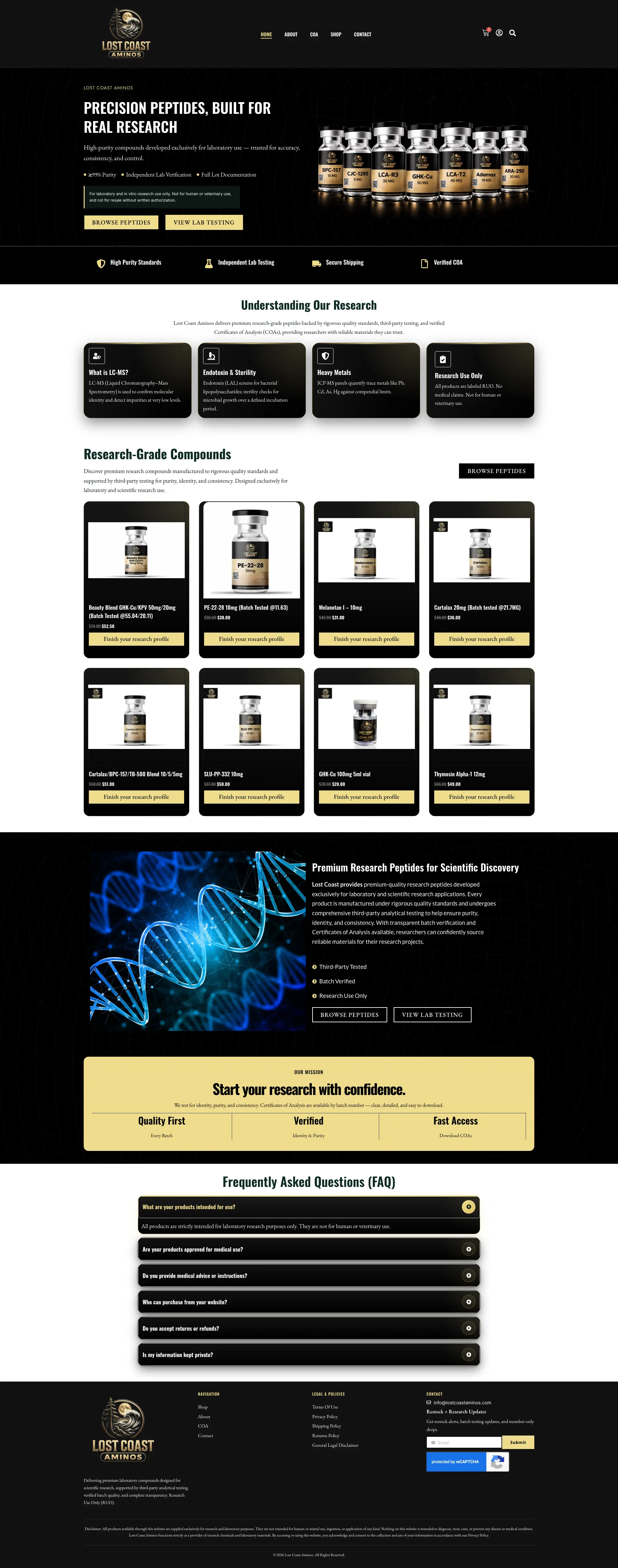 Lost Coast Aminos website, full page