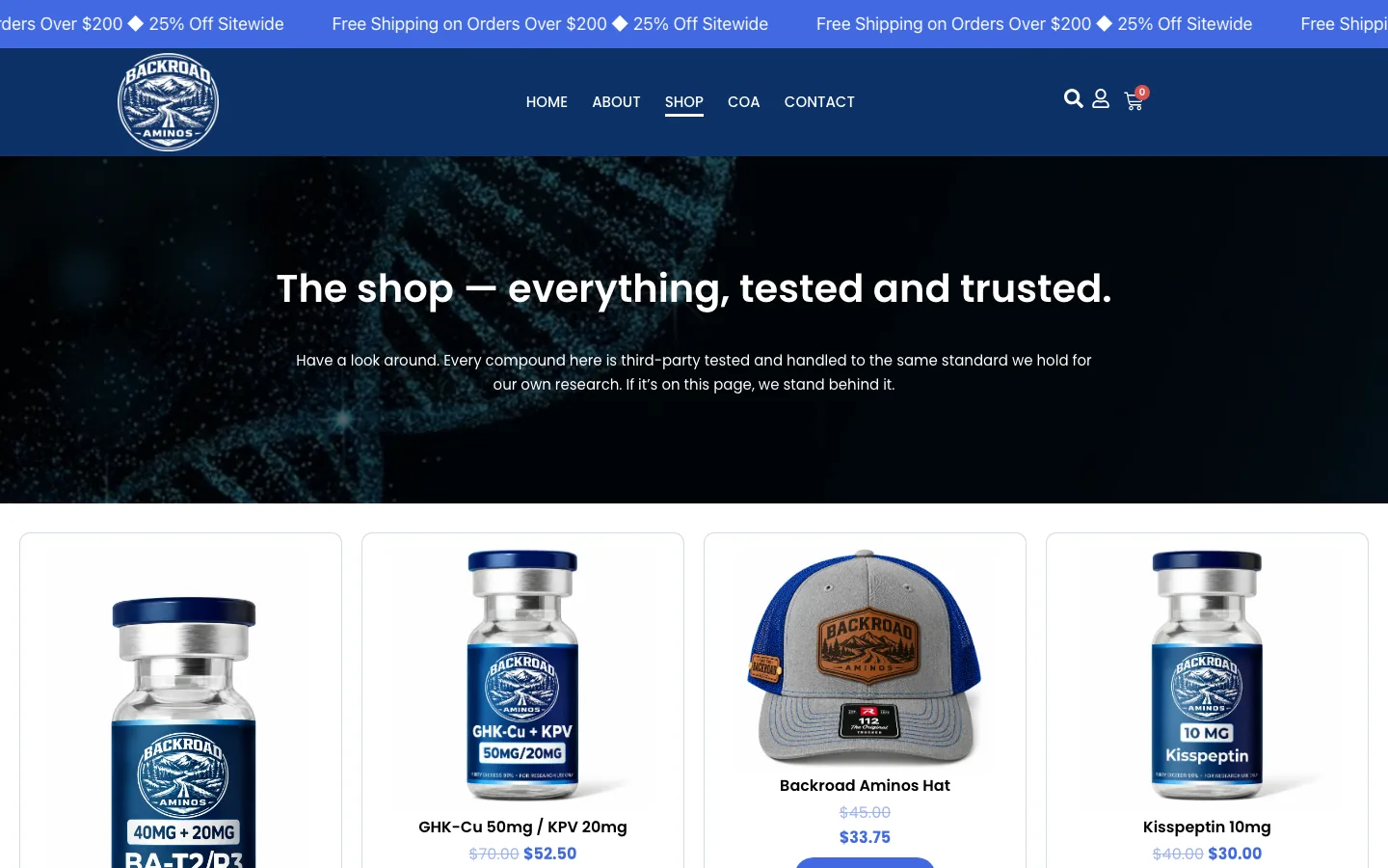 Backroad Aminos shop page