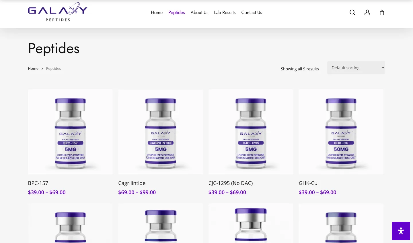 Galaxy Peptides peptide catalog page