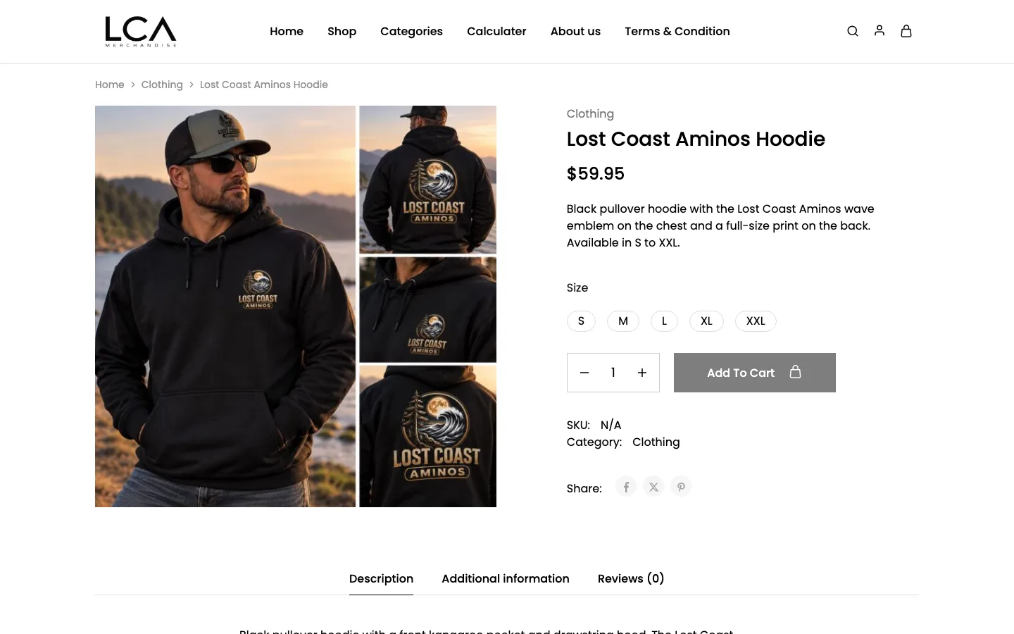 LCA Merchandise hoodie product page